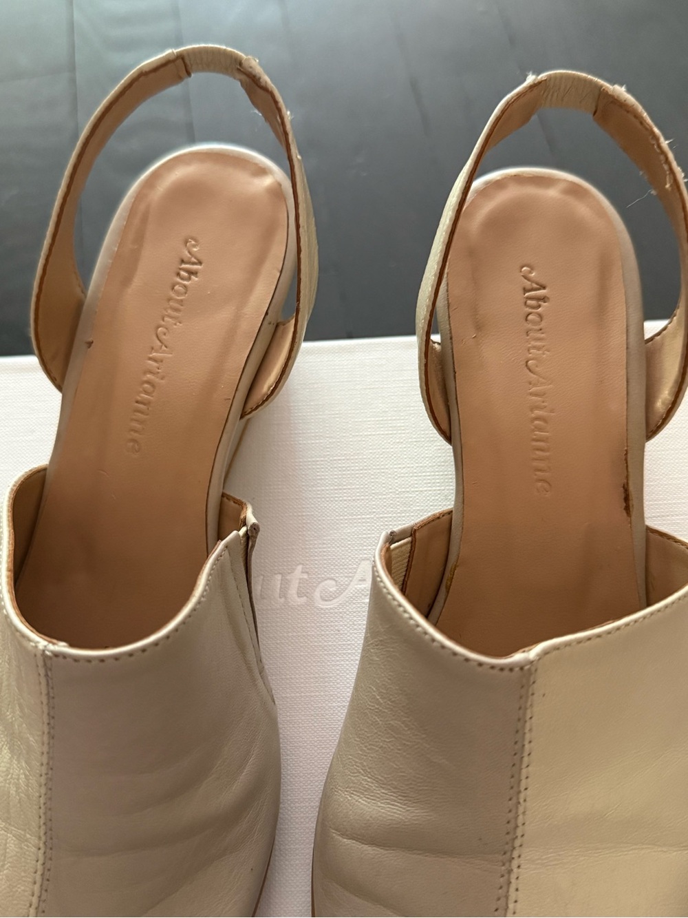 Leather Open-Toe Slingback Mules in Beige - Picture 2 of 6